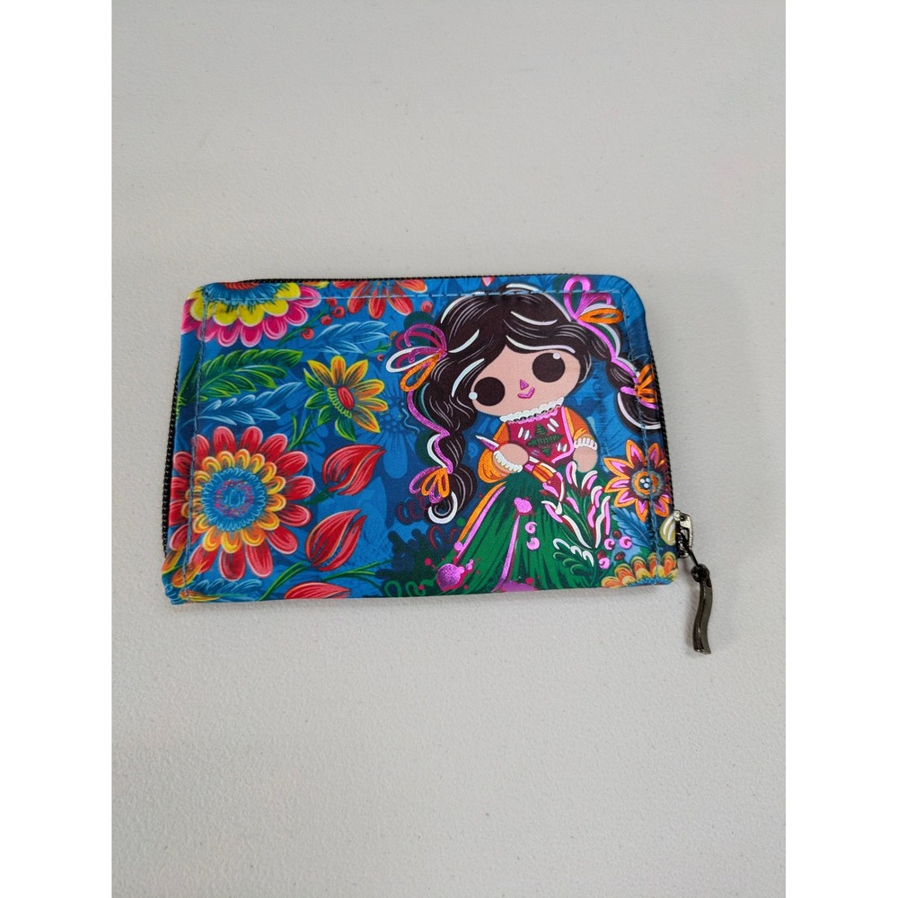 Boho Floral Character Zip Around Wallet Womens OS Blue Multi Lily Bloom